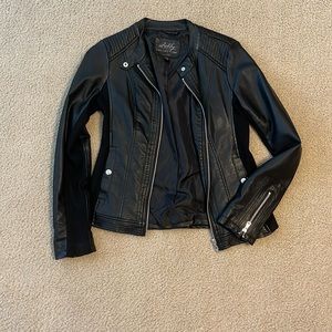 Sebby Collection Faux Leather Moto Jacket - Black, Size Small.